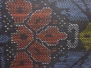 アンティーク　花更紗模様織出し本場泥大島紬着物